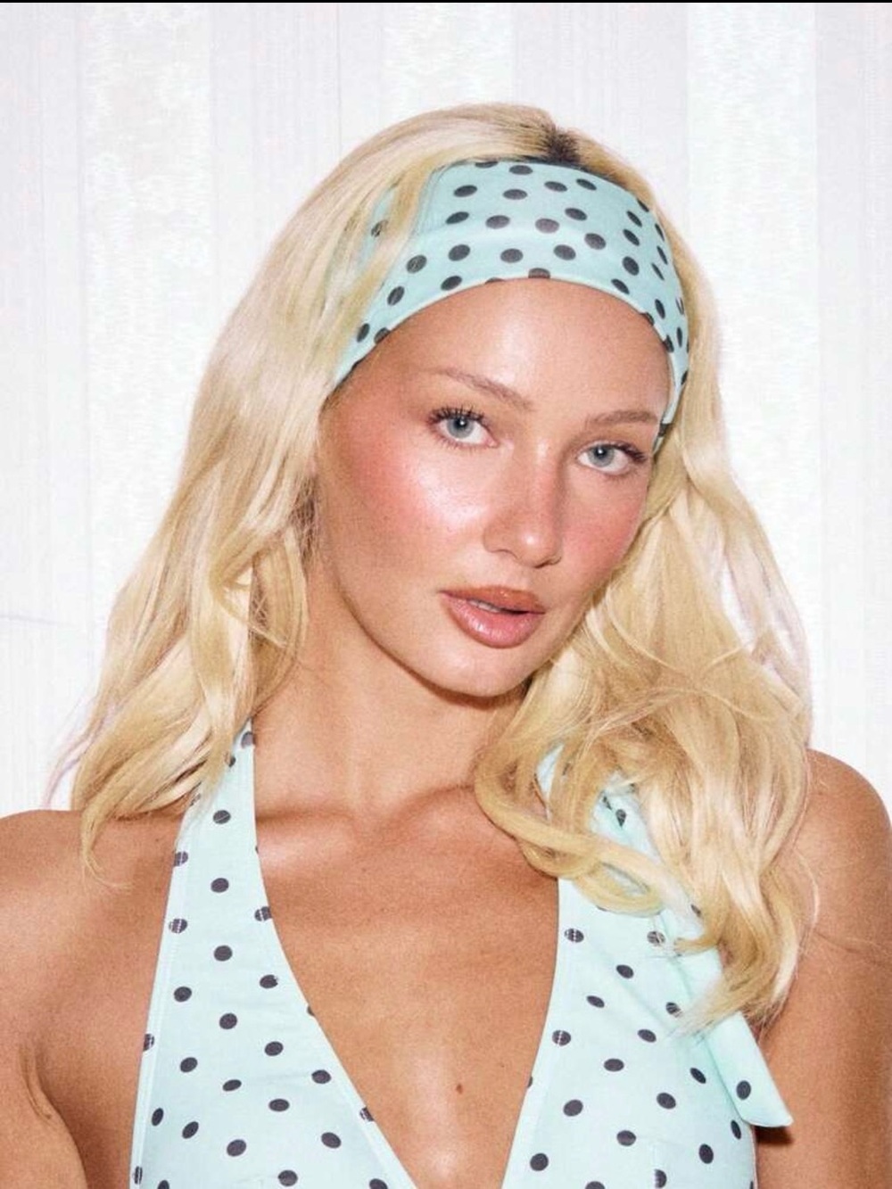 Mint Blue Polka Dot Headband - Picture 2 of 2